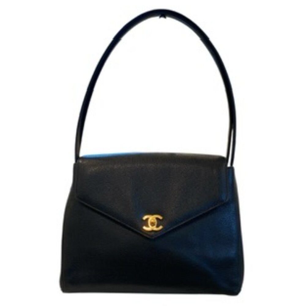 Vintage Chanel Caviar V Flap Kelly Double Strap Shoulder Bag